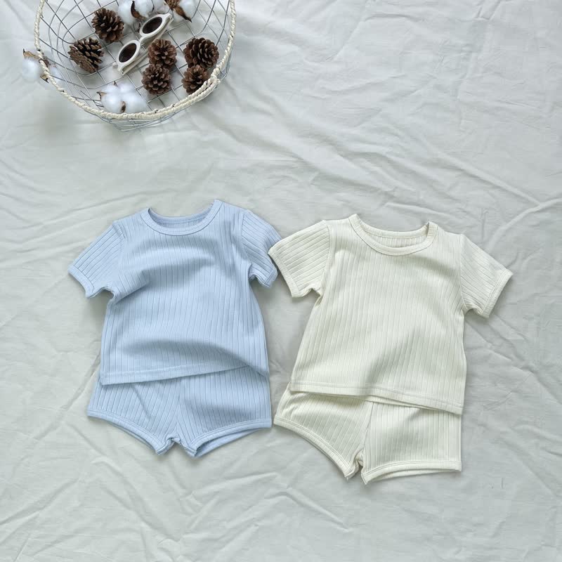 Baby Toddler Solid Color Ribbed Tee and Shorts 2-piece Set - image 7