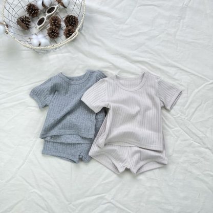 Baby Toddler Solid Color Ribbed Tee and Shorts 2-piece Set - image 8