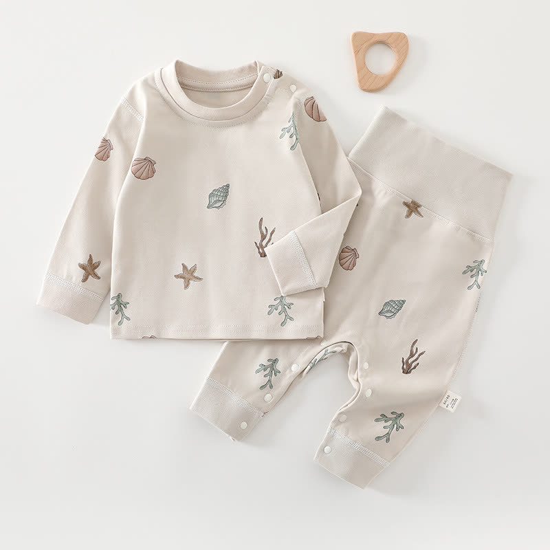 Baby Toddler Long Sleeve Top and Pants Pyjama 2-piece Set - Gray Seashells - 2-3T - image 9