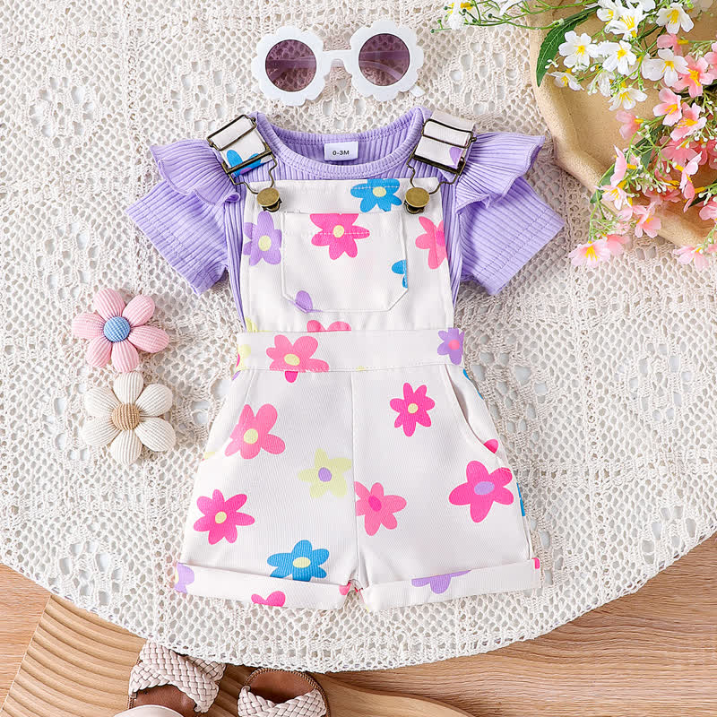 Baby Toddler Floral Print Onesie and Overalls 2-piece Set - Purple - 2-3Y - image 2