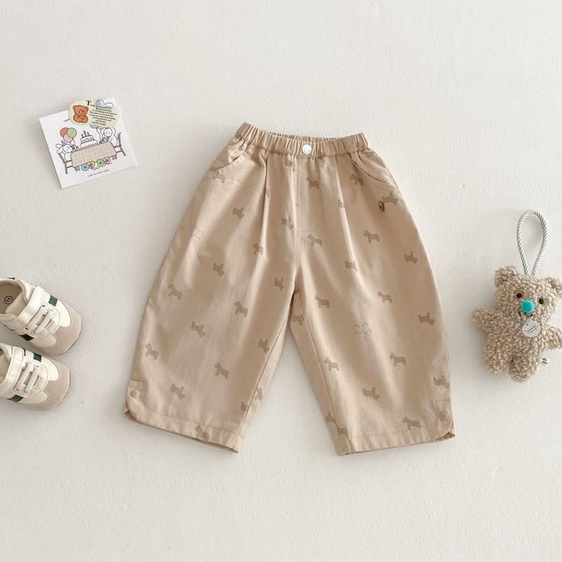 Baby Toddler Puppy Print Elastic Waist Pants - Khaki - 4-5T - image 3