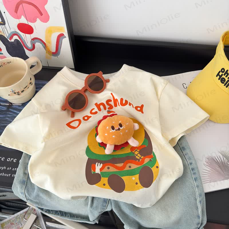 DACHSHUND Toddler Burger 3D Applique Graphic T-Shirt - image 3