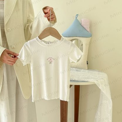 Toddler Girl Ribbed Floral T-Shirt - White - 10-11T - image 5