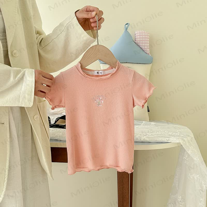 Toddler Girl Ribbed Floral T-Shirt - Pink - 10-11T - image 7
