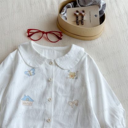Toddler Girl Cartoon Print Peter Pan Collar Shirt - image 2