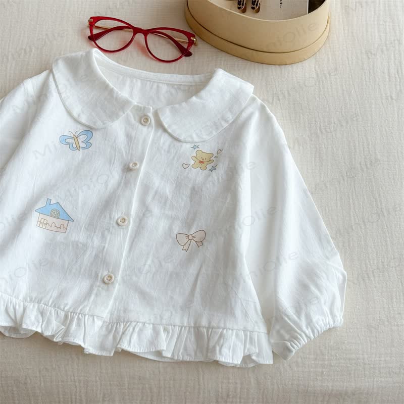 Toddler Girl Cartoon Print Peter Pan Collar Shirt - image 3