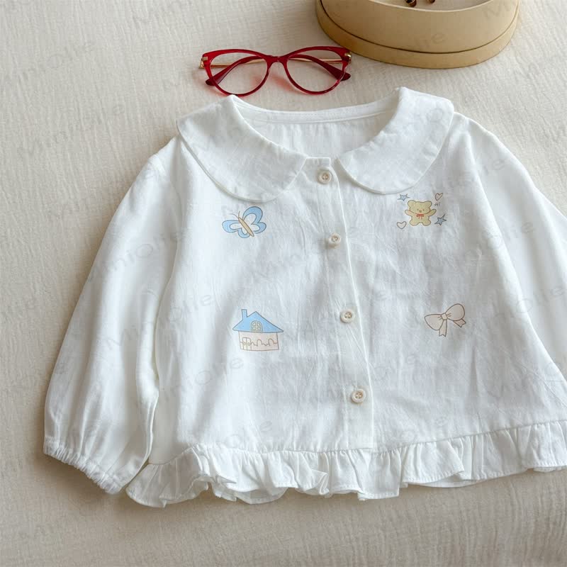 Toddler Girl Cartoon Print Peter Pan Collar Shirt - image 4