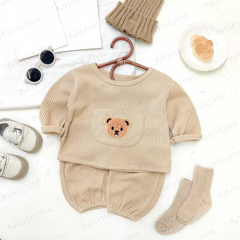 Baby Bear Pocket Waffle Top and Pants 2-piece Set - Brown - 2-3Y - image 2