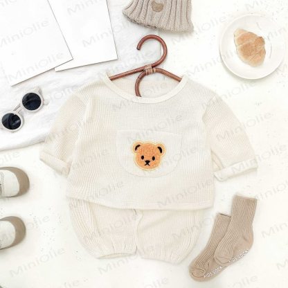 Baby Bear Pocket Waffle Top and Pants 2-piece Set - Beige - 2-3Y - image 3