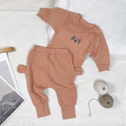 AMBIEUOCS Baby Bear Print Top and Pants Pyjama 2-piece Set - Orange - 1-2Y - image 2