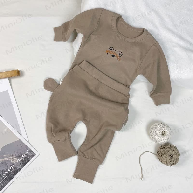 AMBIEUOCS Baby Bear Print Top and Pants Pyjama 2-piece Set - Brown - 1-2Y - image 4