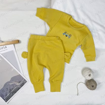 AMBIEUOCS Baby Bear Print Top and Pants Pyjama 2-piece Set - Yellow - 1-2Y - image 5
