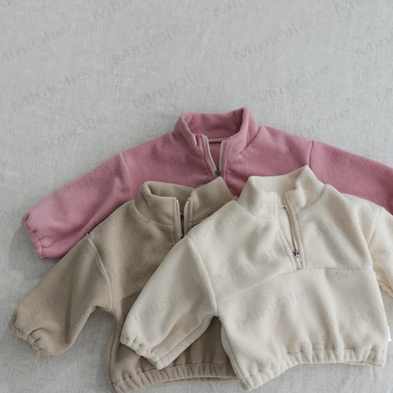 Toddler Baby Solid Color Half Zip Fleece Top and Pants 2-piece Set - image 8