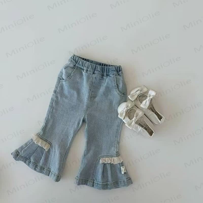 Toddler Girl Blue Ruffle Hem Flare Denim Pants - Blue - 5-6Y - image 1