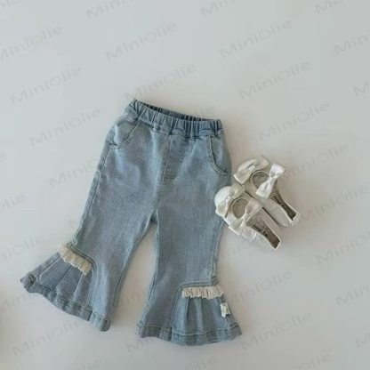 Toddler Girl Blue Ruffle Hem Flare Denim Pants - Blue - 5-6Y - image 1