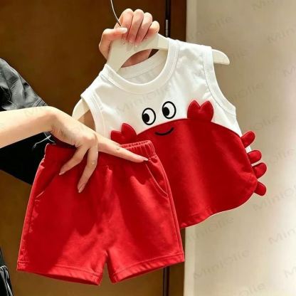 Toddler Baby Smiley Crab Applique Tank and Shorts 2-piece Set - White - 6-7T - image 1