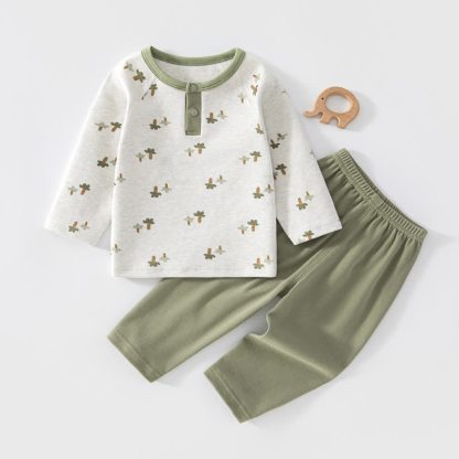 Toddler Baby Animal/Plant Print Long Sleeve Top and Pants Pajama 2-piece Set - Green - 5-6T - image 3