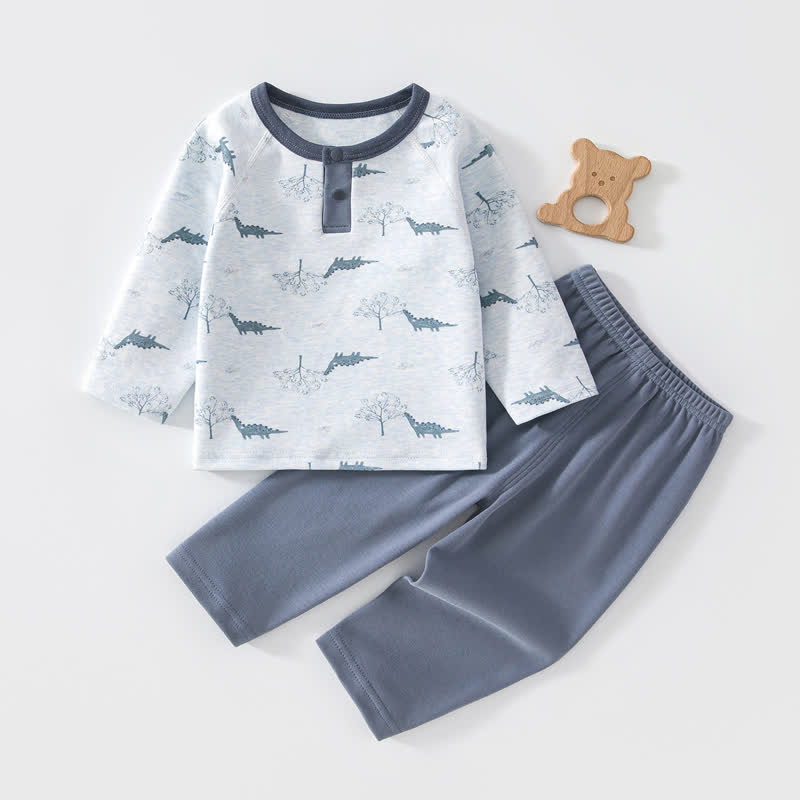 Toddler Baby Animal/Plant Print Long Sleeve Top and Pants Pajama 2-piece Set - Blue - 5-6T - image 5