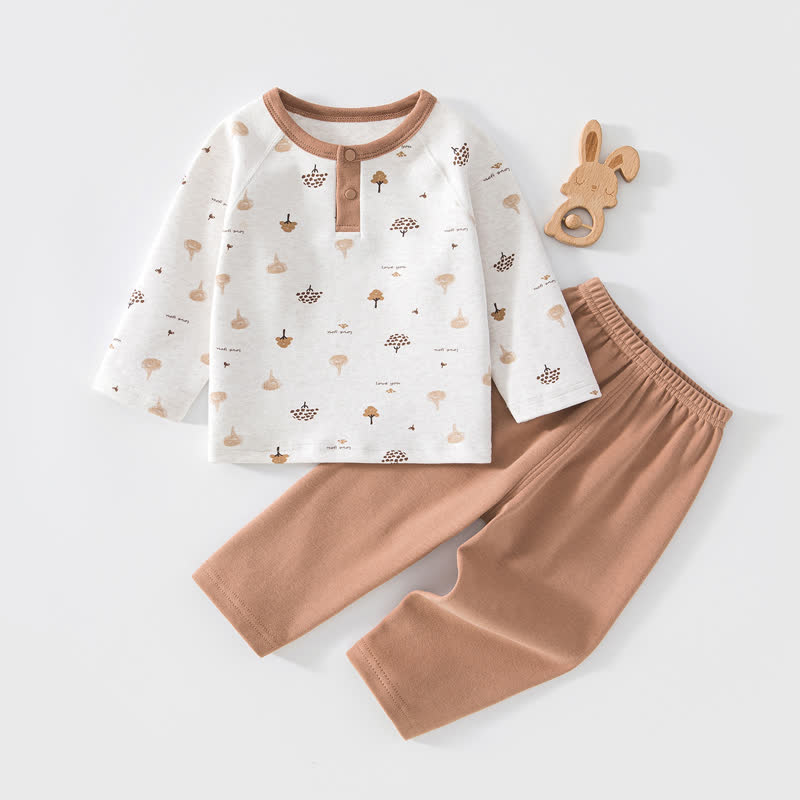 Toddler Baby Animal/Plant Print Long Sleeve Top and Pants Pajama 2-piece Set - Khaki - 5-6T - image 7