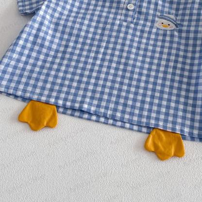 Baby Toddler Blue Gingham Duck Print Top and Shorts 2-piece Set - image 6