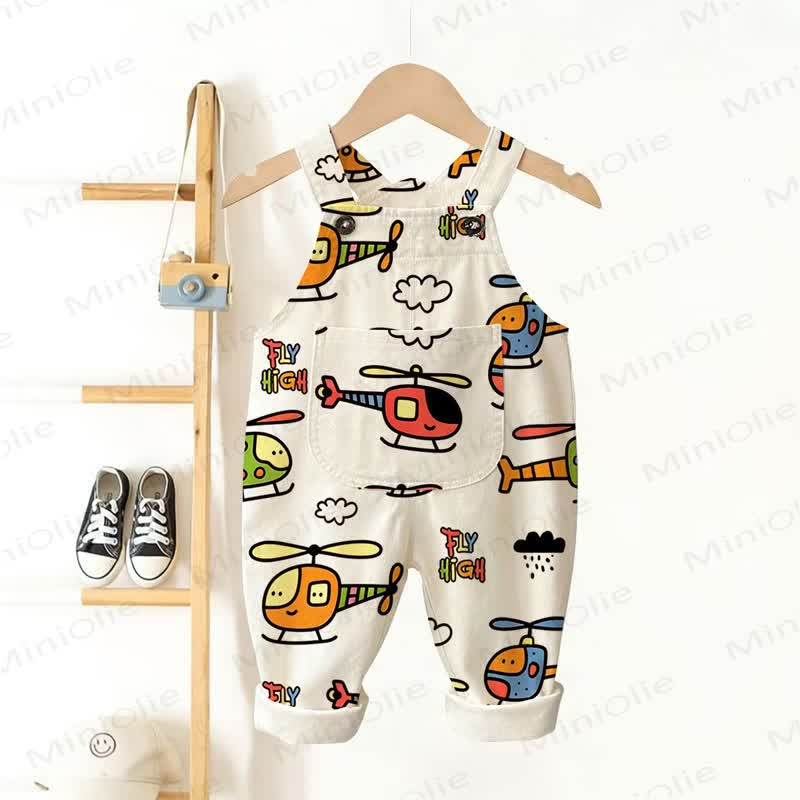 FLY HIGH Baby Toddler Helicopter Print Overalls - Beige - 3-5T - image 1