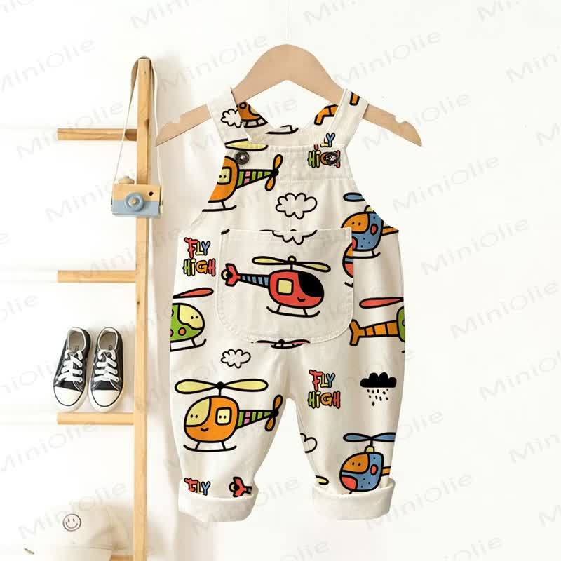 FLY HIGH Baby Toddler Helicopter Print Overalls - Beige - 3-5T - image 1