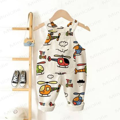 FLY HIGH Baby Toddler Helicopter Print Overalls - Beige - 3-5T - image 1