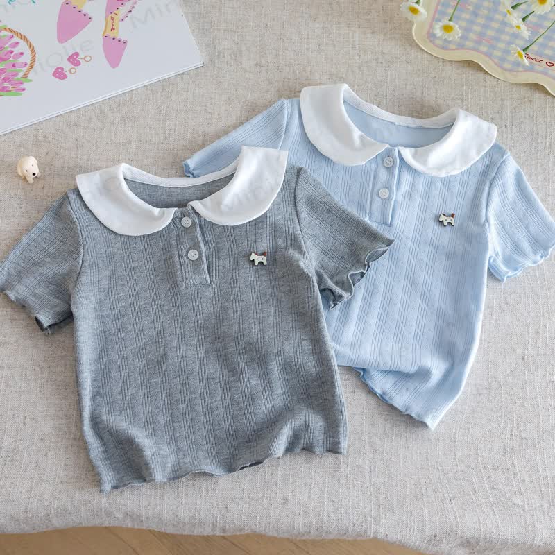 Toddler Ribbed Peter Pan Collar Short Sleeve T-Shirt - image 4