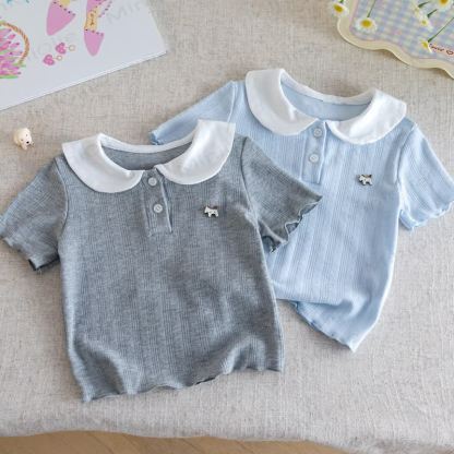 Toddler Ribbed Peter Pan Collar Short Sleeve T-Shirt - image 4