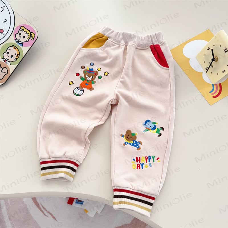 HAPPY DAY Toddler Bear Patch Contrast Pocket Jogger Pants - Beige - 6-7T - image 2