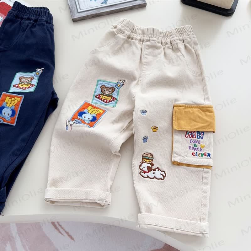 Toddler Cartoon Patch Elastic Waist Cargo Pants - Beige - 6-7T - image 3