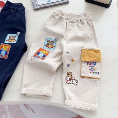 Toddler Cartoon Patch Elastic Waist Cargo Pants - Beige - 6-7T - image 3