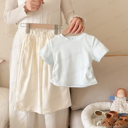 Toddler Kid Girls Ribbed Tee and Pants 2-piece Set - Blue&White - 10-11T - image 3