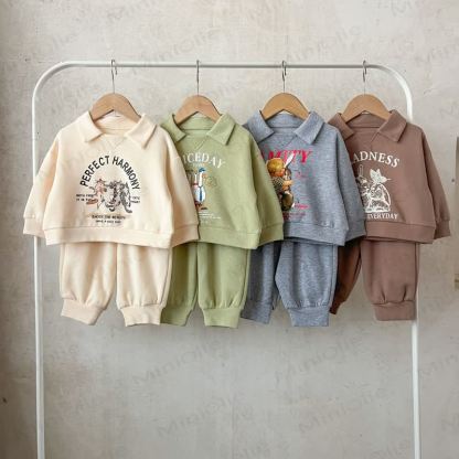 Toddler Baby Animal Print Collared Sweatshirt and Cuffed Pants 2-piece Set - image 1