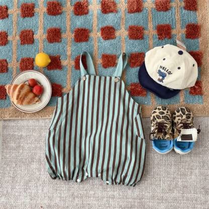 Baby Vintage Blue Striped Overalls or Brown Tee - Blue Overalls - 1-2T - image 2