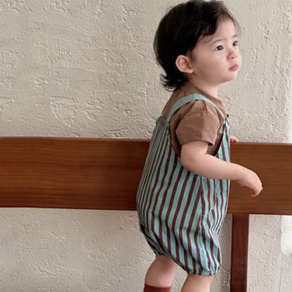 Baby Vintage Blue Striped Overalls or Brown Tee - image 5
