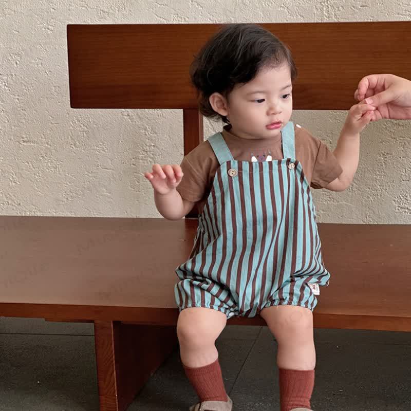 Baby Vintage Blue Striped Overalls or Brown Tee - image 4