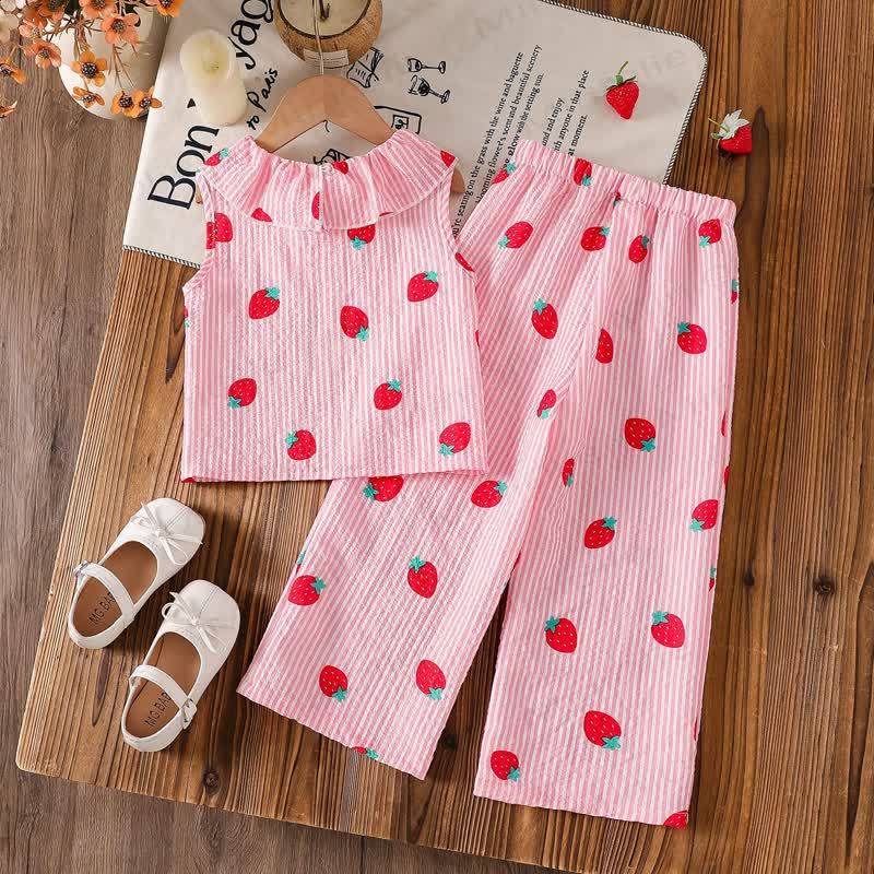 Toddler Girl Pink Strawberry Sleeveless Top and Pants 2-piece Set - image 2
