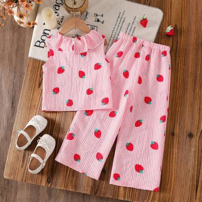 Toddler Girl Pink Strawberry Sleeveless Top and Pants 2-piece Set - image 2