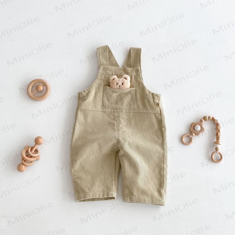 Baby Toddler Bear Pocket Corduroy Overalls - Beige - 2-3T - image 2