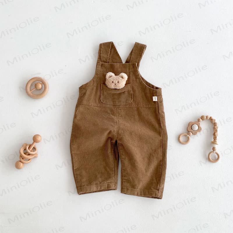 Baby Toddler Bear Pocket Corduroy Overalls - Brown - 2-3T - image 3