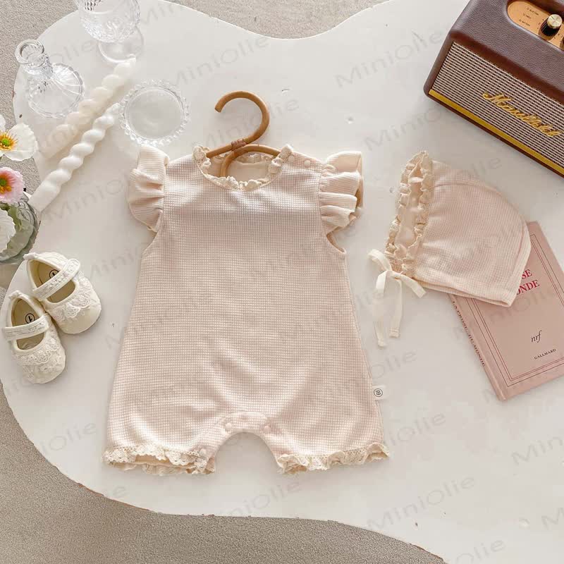 Baby Waffle Solid Color Romper with Bonnet - image 11