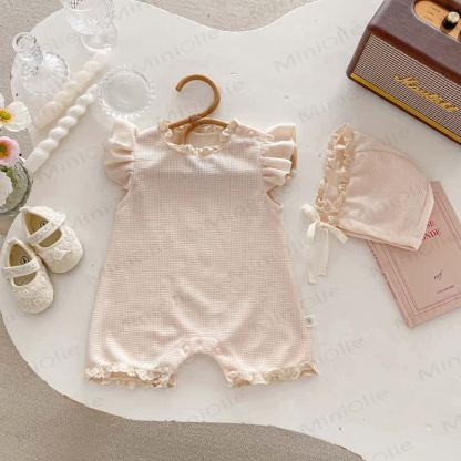 Baby Waffle Solid Color Romper with Bonnet - image 11