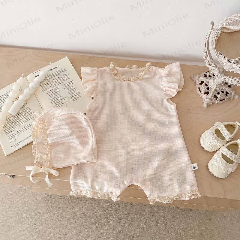 Baby Waffle Solid Color Romper with Bonnet - image 10