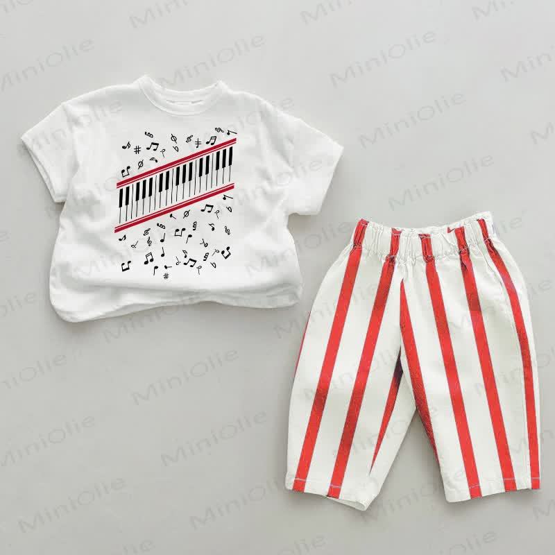 Baby Piano White&Red Vertical Striped 2-piece Set - White&Red - 4-5T - image 1