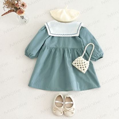 Little Girl Vintage Embroidered Collar Long Sleeve Dress - image 6