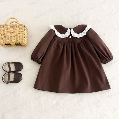 Toddler Girl Lace Collar Dress - Brown - 6-7T - image 7