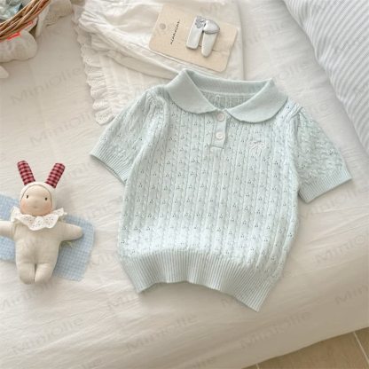 Toddler Girl Bow Knit T-Shirt - Blue - 8-9T - image 1