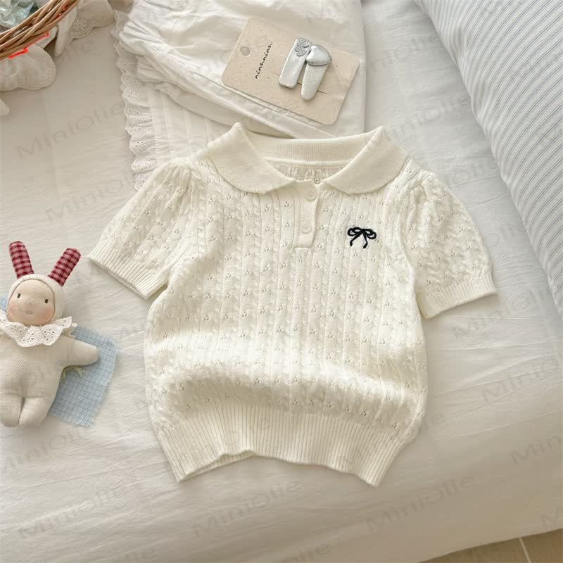 Toddler Girl Bow Knit T-Shirt - Beige - 8-9T - image 2