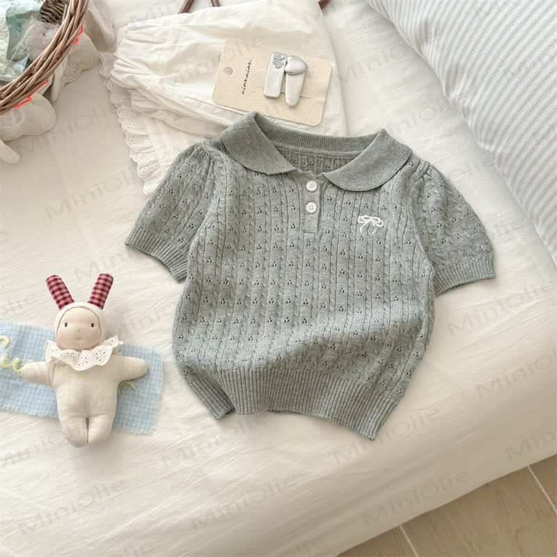 Toddler Girl Bow Knit T-Shirt - Gray - 8-9T - image 3